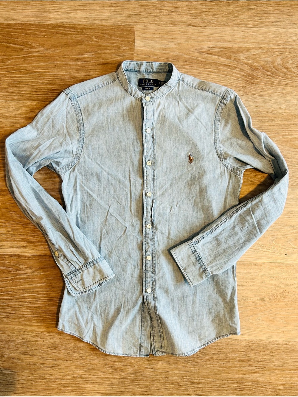 Polo Ralph Lauren Slim Fit Light Blue Denim Collarless Button Down